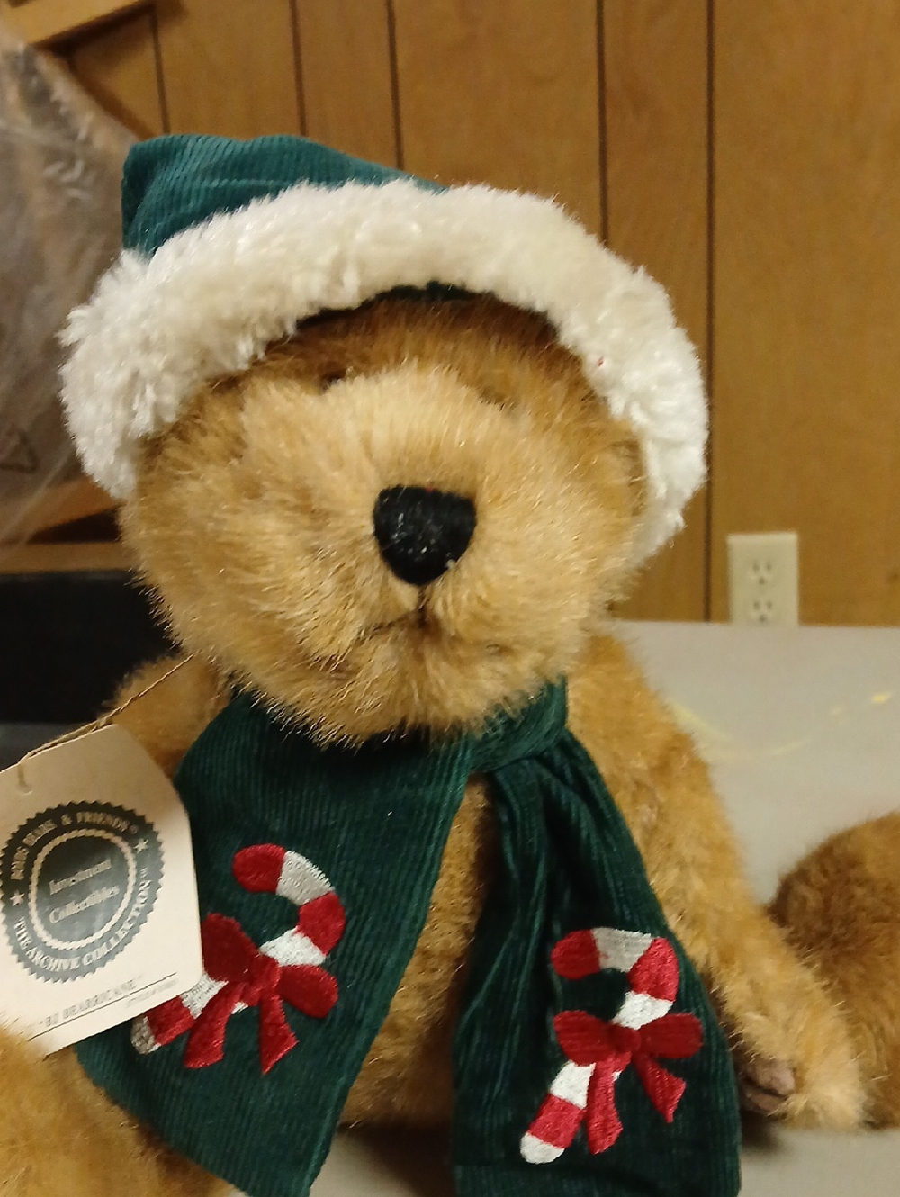 Boyds Bears Tan Plush Holiday Bear with Green Hat & Scarf